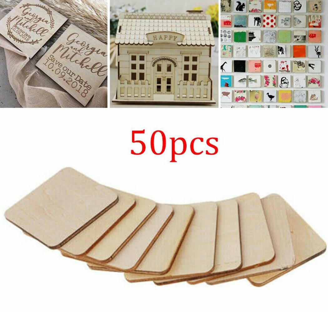 50PCS/SET Wooden Square Shape Coasters Plain Wood Craft Blanks Square  Unfinished 